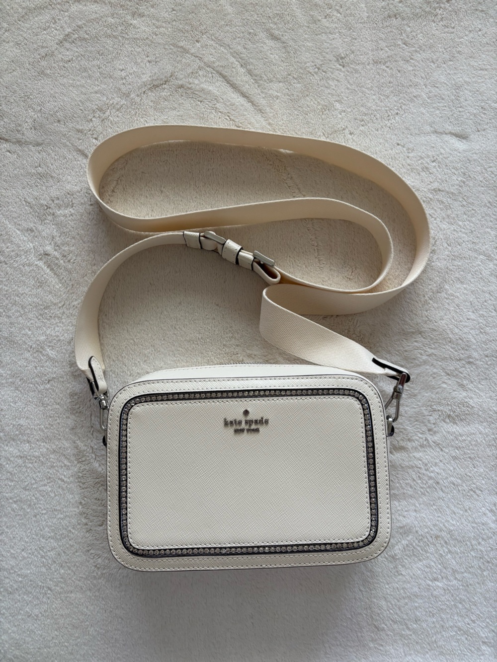 kate spade cream crossbody with crystal border